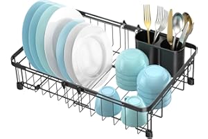 Ceecysaa Expandable Dish Drying Rack, Adjustable Dish Rack in Sink with Utensil Rack & Handle (30-42.5cm), Dish Drainer for K