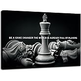 Be A Game Changer The World Is Already Full Of Players Inspirational Wall Art International Chess Motivational Poster Canvas Painting Prints Wall Pictures for Home Decor Framed Artwork [12''W x 18''H]