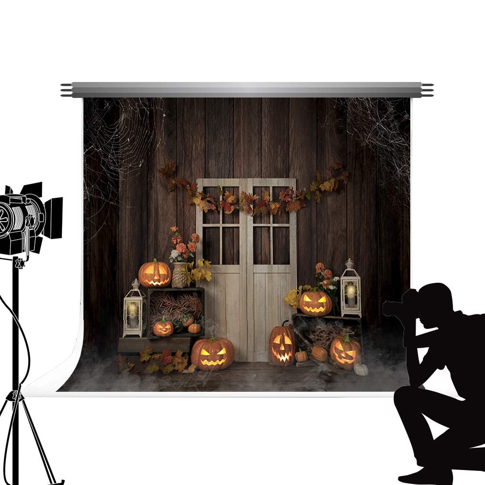 Kate Backdrop 2.2x1.5m Autumn Harvest Backdrop Shining Pumpkin Lantern Background Gray Dark Interior Wood Decoration Shooting Props