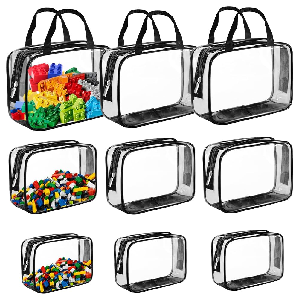 Lotvic 9 Packs Toy Storage Bags, Clear PVC Toy Bags Storage for Kids, Waterproof Toy Organizing Bags, Zippered Toy Storage Bags for Building Blocks, Puzzle, Balls, Pretend Play Toys (9 Pcs)
