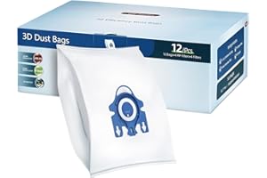 VBN 3D AirClean Dust Bags, Compatible for Miele Vacuum Cleaner Bags, Replacement Miele Classic C1 Complete C1 C2 C3 S2 S5 S8 S400 Series,1 Boxes of 12 Pack Bags & 4 MP Filters & 4 AirClean Filters