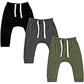 SOBOWO Newborn Baby Boy Girl 3-Pack Joggers Infant Baby Cotton Harem Pants for Toddler Boys Girls 0-3T Interlock 195 GSM