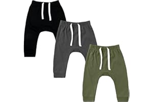 SOBOWO Newborn Baby Boy Girl 3-Pack Harem Pants Infant Baby Cotton Sport Jogger for Unisex Boys Girls 0-24 Months