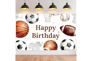 CRAFTYMELODY Sports Birthday Banner 72×44 Inch Happy Birthday Backdrop Ball Game Wall Banner Basketball Soccer Photo Booth In