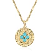 MEVECCO Gold Necklace for Women 18K Gold Plated Dainty Turquoise Stone Oval Round Shaped Flower Necklace Handmade Womens Jewelry Gifts