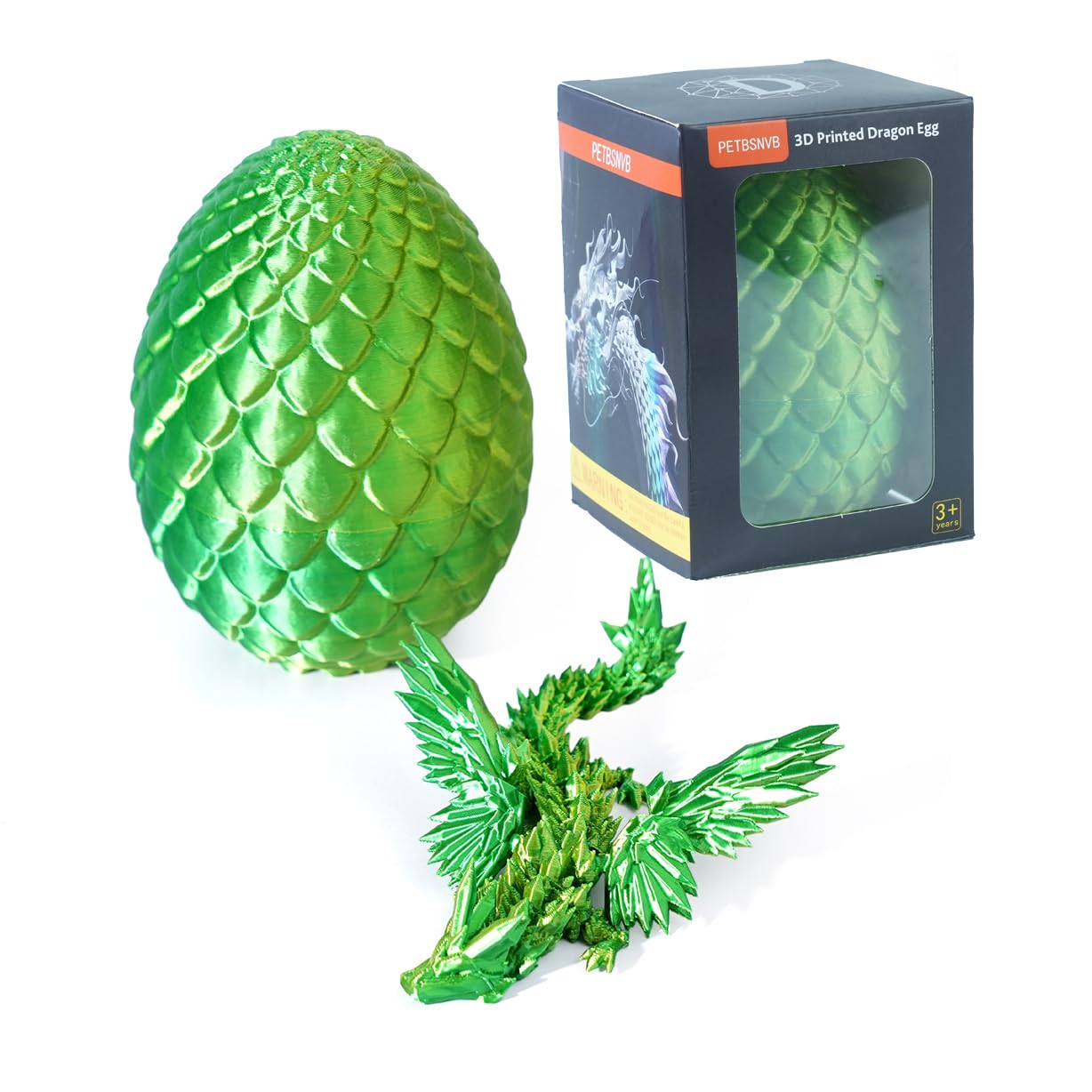 Photo 1 of ***DAMAGED - SEE NOTES/PICTURES*** 3D Printed Dragon with Wings in Egg, Easter Basket Stuffers, Crystal Dragon Surprise in Eggs, Articulated Dragon, Dragon Fidget Toy, Home Office Decor Executive Desk Toy (Laser Green)