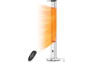 blessny IP65 Waterproof Infrared Electric Heater for Patio, 48.5" Large Standing ETL Listed Premium Space Heater for Indoor or Outdoor Use, 1500W with 3 Heating Mode, 9H Timer, Remote Control
