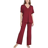 GYS Bamboo Viscose Women's Pajama Sets Short Sleeve V-Neck Sleep Set with Pockets