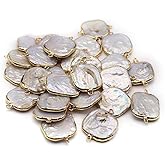 LE SKY 10 Pcs Natural Pearl Connectors Multiple Shapes Cultured Freshwater Pearl Charms for Jewelry Making Gift Decoration