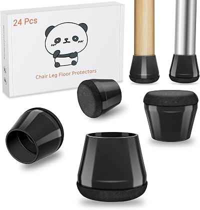 Meldel Silicone Black Chair Leg Protectors 24Pcs - Floor Scratches Noise