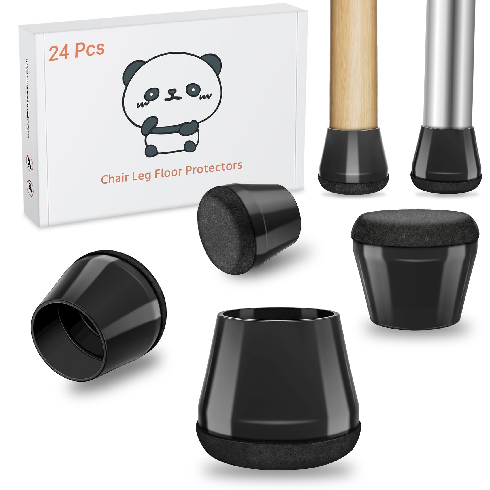 Meldel Silicone Black Chair Leg Floor Protectors Small 24PCS - Furniture Felt Silicone Integrated Chair Foot Covers/Rubber - Protect Floors from Scratches,Reduce Noise