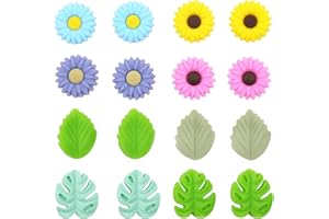 CESUSME 16Pcs Knitting Needle Stoppers, Cute Leaf Daisy Sun Flower Knitting Silicone Stoppers, Needle Minder, Knitting Needle Point Protectors for Knitting Crochet Hand DIY Supplies Accessories