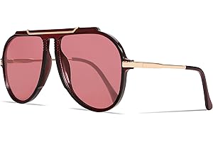 GUVIVI Oversized Aviator Sunglasses for Women Men 70s Retro Gold Metal Sun Glasses Tangle Free Square Aviators