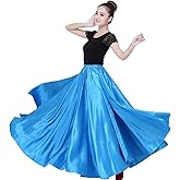 Dance Skirts for Women Satin Full Circle Ankle Length Swing Long Skirt Women Maxi Shiny Skirt for Party Costume Belly Dance