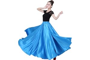 FHAUOPSA Dance Skirts for Women Satin Full Circle Ankle Length Swing Long Skirt Women Maxi Shiny Skirt for Party Costume Belly Dance
