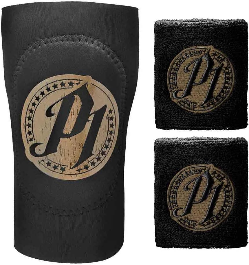 WWE AJ Styles Black/Gold Wristband and Elbow Pad 3 Piece Set Hand & Arm Pads Protective Padding