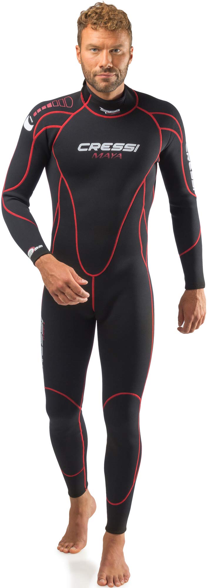 Cressi Maya Man Monopiece Wetsuit - One Piece Wetsuit for Snorkelling, Swimming and Water Sports, 2.5mm Ultra Stretch Neoprene, Black/Red, XXXL