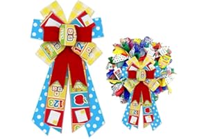 HYING Large Welcome Back to School Bows for Wreath, School Themed Wreath Bows Blue Red Burlap Bow Book Apple School Bus Craft Bow Holiday Classroom Bows for Door Wall Back to School Decorations