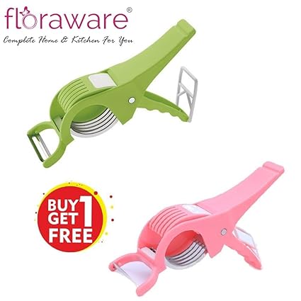 Floraware Plastic Vegetable Cutter with Peeler, Set of 2, Multicolour