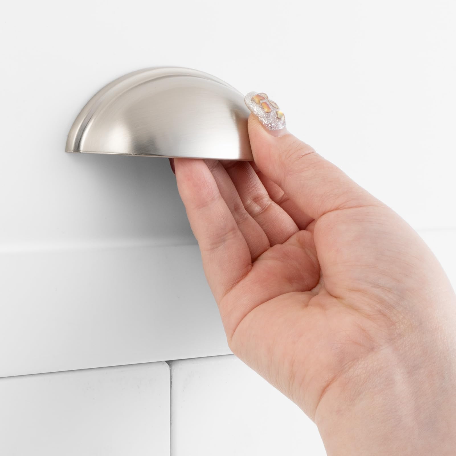 Photo 1 of ASKANO 3 Inch Hole Centers, Brushed Nickel Bin Cup Kitchen Cabinet Pull Handle ZP2403 | Pack of 10, Solid Hardware for Drawer, Dresser, Bathroom, Vanity, Furniture Door, Cupboard, Bedroom, 3"