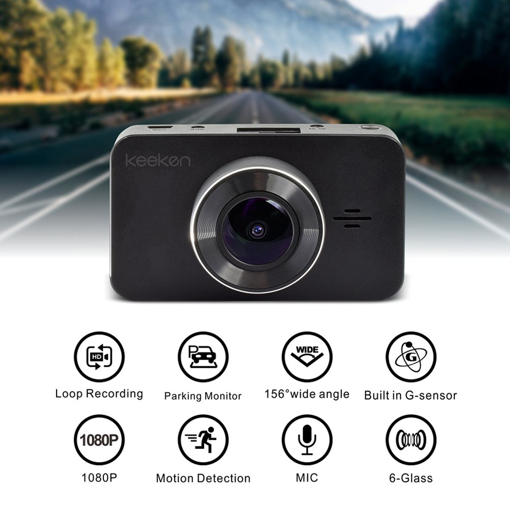 Car Dash cam Recorder,Full HD 1080p,Parking Mode and Wide 156 Degree Angle Large 3 inch LCD,WDR Function Keeken G229