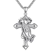 KQF Praying Hands Cross Necklace 925 Sterling Silver Crown of Thorns Necklace Serenity Prayer Pendant Christian Gift for Men