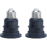 RUIAN 2PCS E26 to E26 Socket Extender Lamp Holder Conversion Kit Black | with Glass Shade Ring, Threaded Bulb Socket for Incandescent, LED, CFL Bulbs