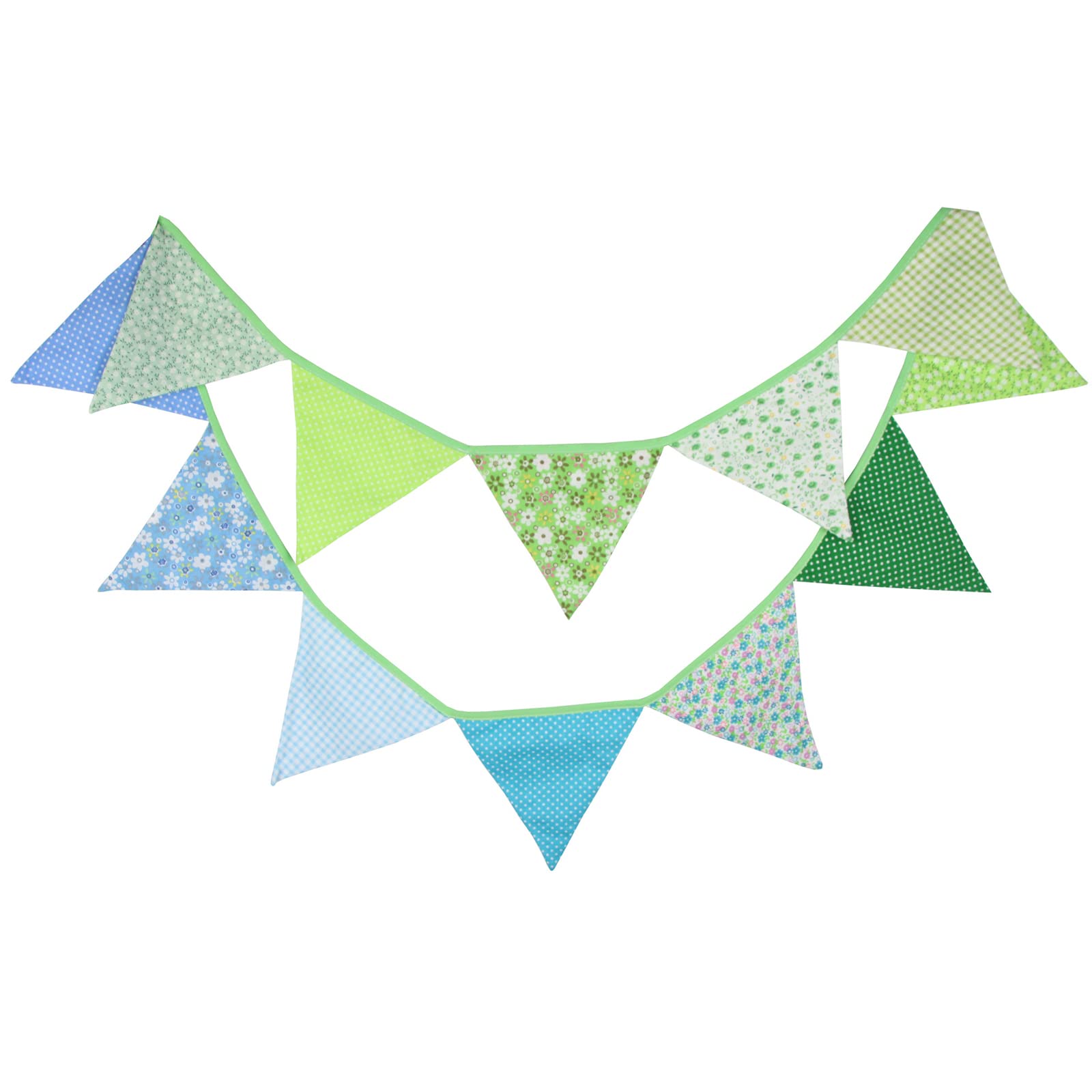 G2PLUS Double Sided Fabric Bunting Banner, Two Layer Triangle Floral Bunting, 3.3M with 12PCS Green Floral Pennants, Cotton Shabby Chic Garland for Bedroom Brithday Tea Party Decorations