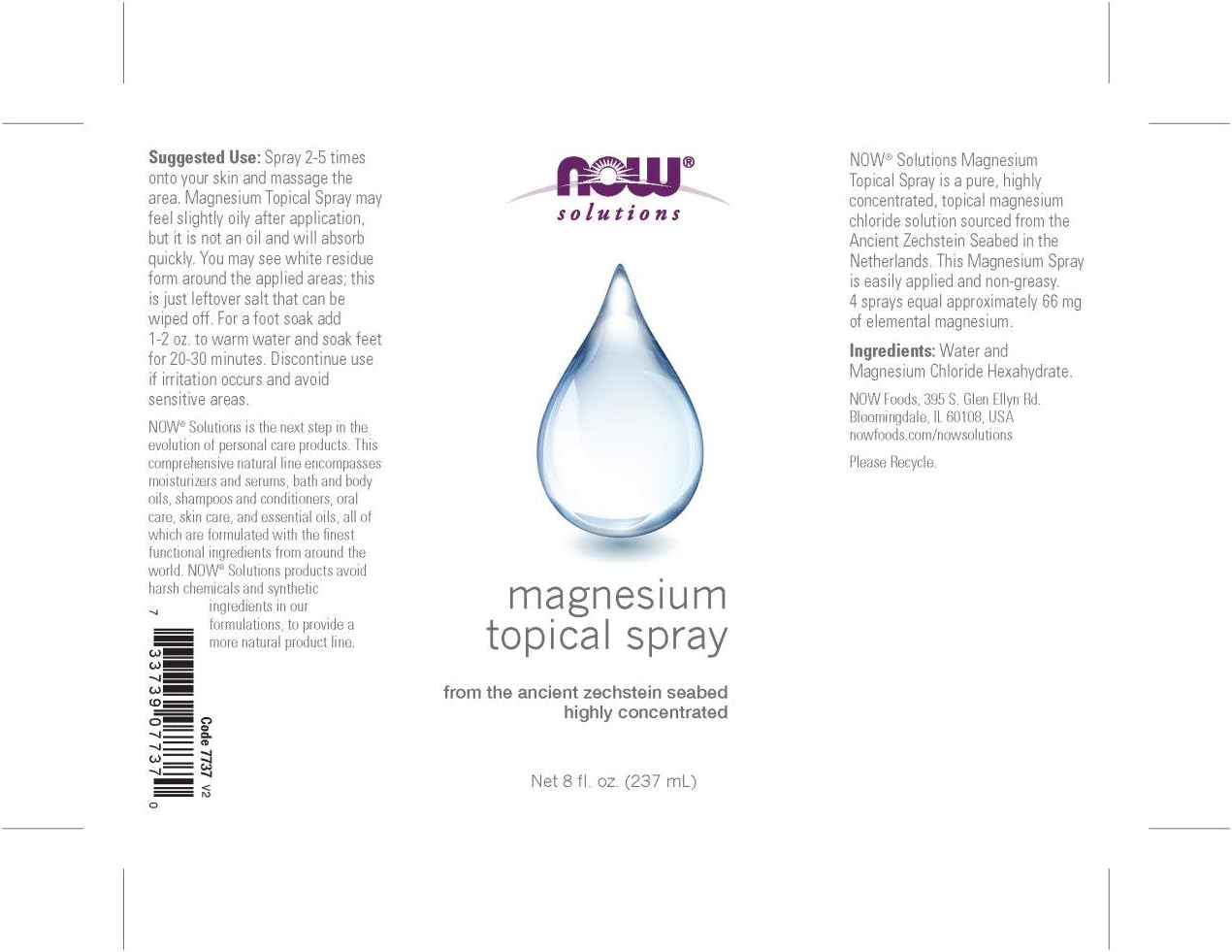 NOW Solutions, Magnesium Topical Spray, from the Ancient Zechstein Seabed, Highly Concentrated, 8-Ounce: Health & Personal Care