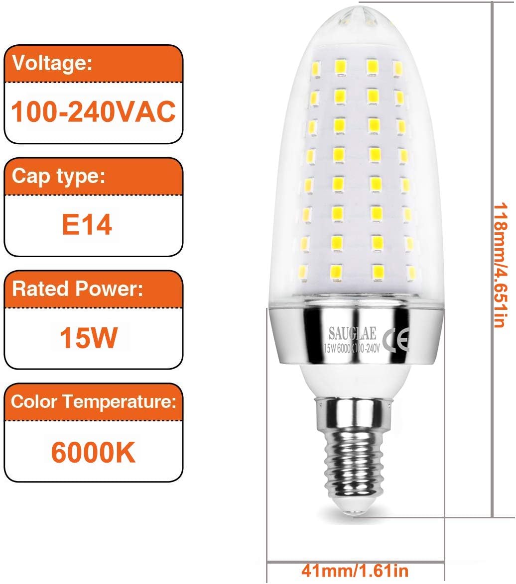 SAUGLAE 15W LED Light Bulbs, 120W Incandescent Bulbs Equivalent, 6000K Daylight White, 1700Lm - Image 3