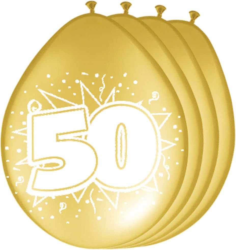 Folat - 50 Years Metallic Balloons For Party Decoration - Gold - 12In / 30cm - 8 pieces, Costumes