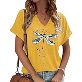 PUCKOLITY Vintage Flowers V Neck Shirt for Women Boho Floral Wildflowers Graphic Tee Casual Cottagecore Summer T Shirt