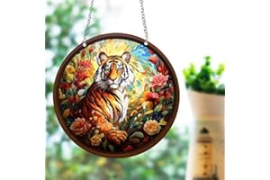 ZZHAOYI Tiger Stained Acrylic Window Hanging Ornament, Animal Series Wall Art Decor Acrylic Panel Colorful Ornament Window Hangings for Home Office Garden Decor (Tiger, 5.9'')