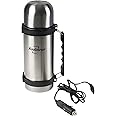 Koolatron 12V Insulated Vacuum Flask with Heater, 1L Silver and Black Stainless Steel, Push Button Dispenser, for Car, SUV, Truck, RV, Boat