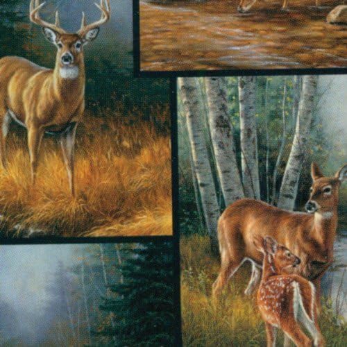 1 Yard Precut -"Wild Whitetail Deer Patch" Cotton Fabric - by Rosemary Millette (Great for Quilting, Sewing, Craft Projects, Throw Pillows & More) 1 Yard Pre-Cut X 44"