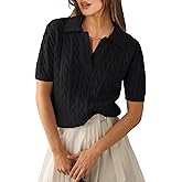 ANRABESS Women's Short Sleeve Sweaters Tops Polo V Neck Cable Knit Casual Soft Pullover Shirts 2026 Summer Outfits