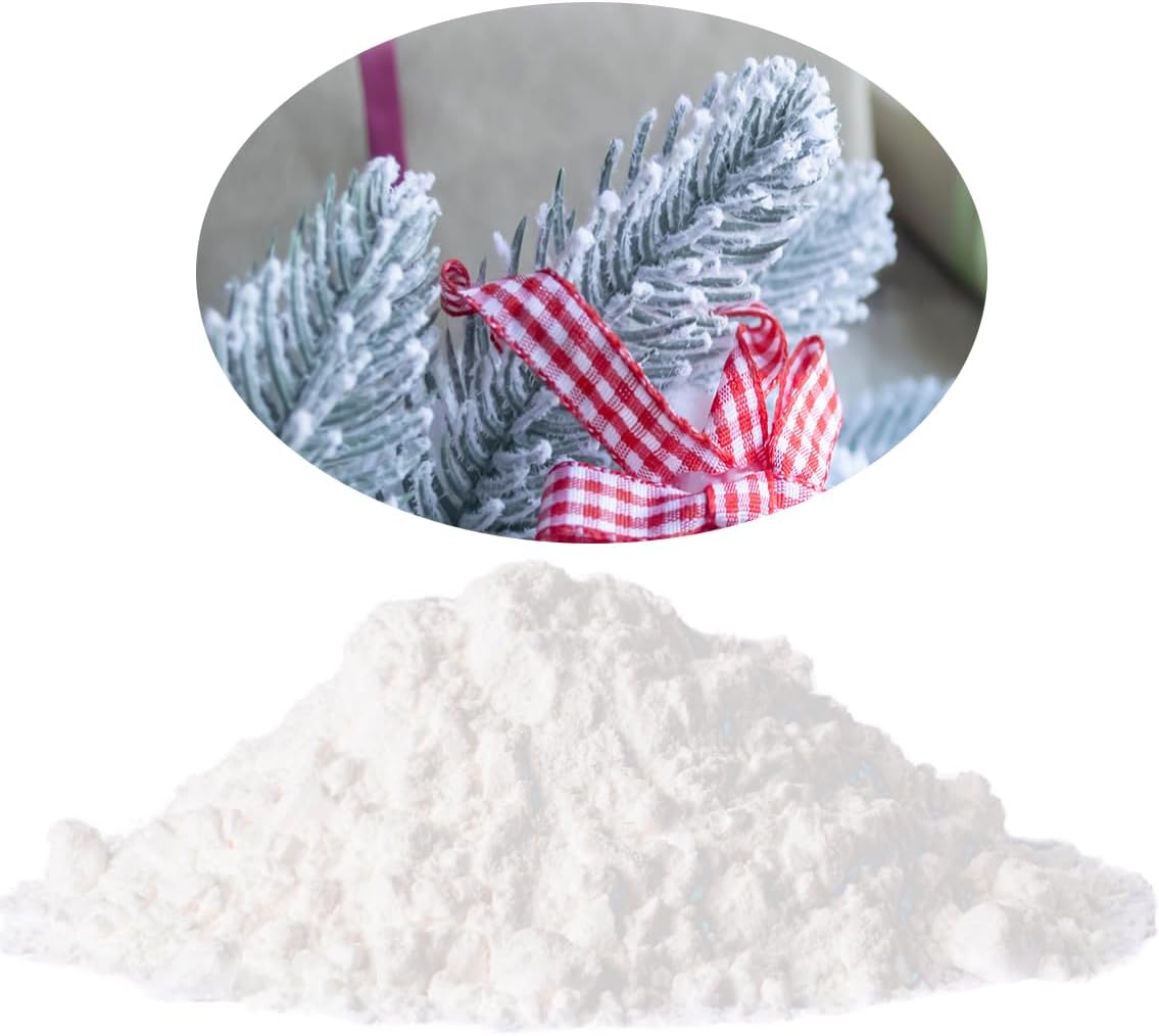 Artificial Snow - Litomine Snow Flocking Powder, 1LB Self-Adhesive Snow Flock for Christmas Tree, White Snow Bond Flock for Artificial Tree Wreath Garland Crafts Christmas Village Display