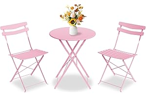 GarveeLife 3 Piece Patio Bistro Set, Folding Patio Bistro Table and Chairs Set of 2, Outdoor Patio Furniture Set, Metal Struc