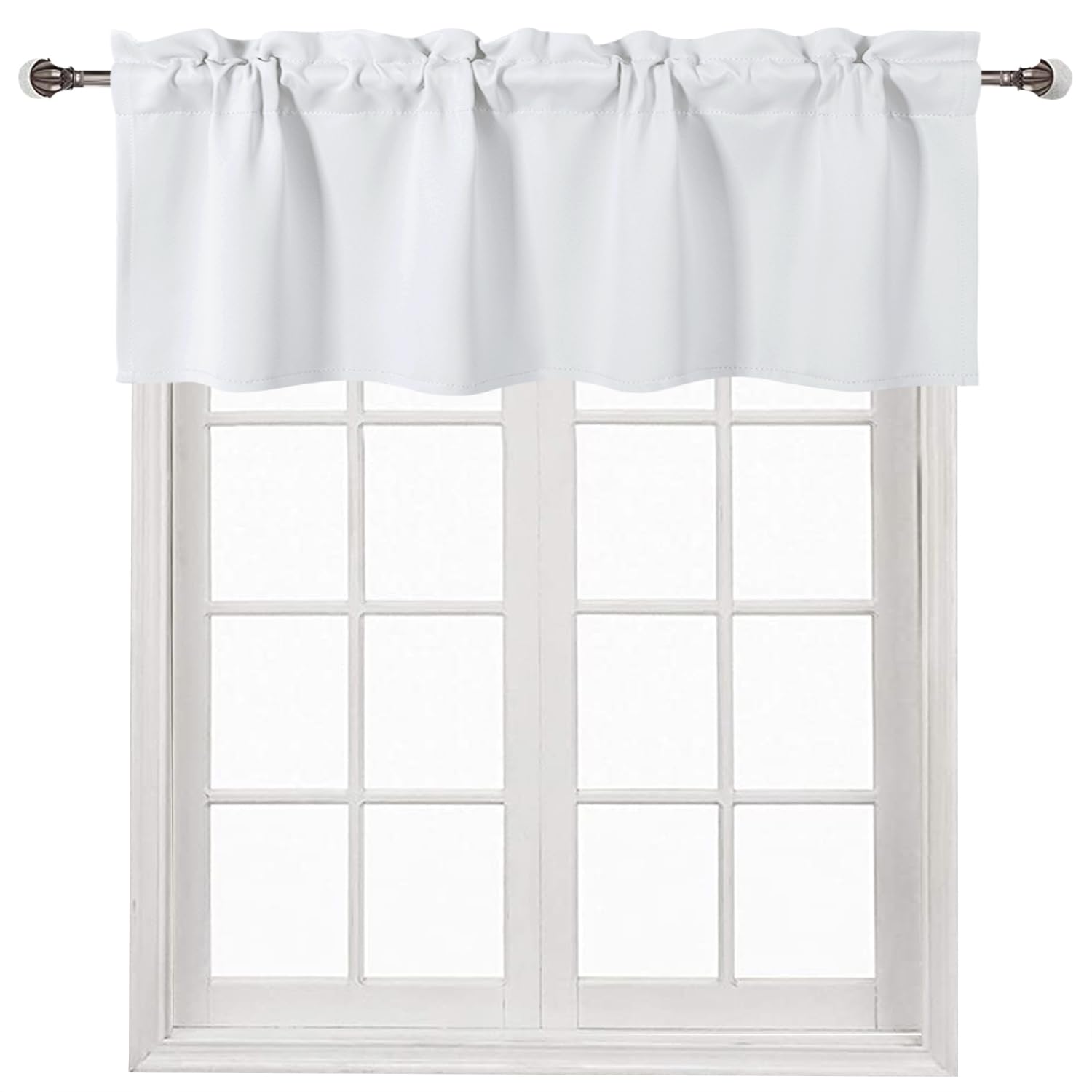 DWCN Grey White Valance for Kitchen Windows Solid Rod Pocket Blackout Curtains 52" x 18" Long 1 Piece