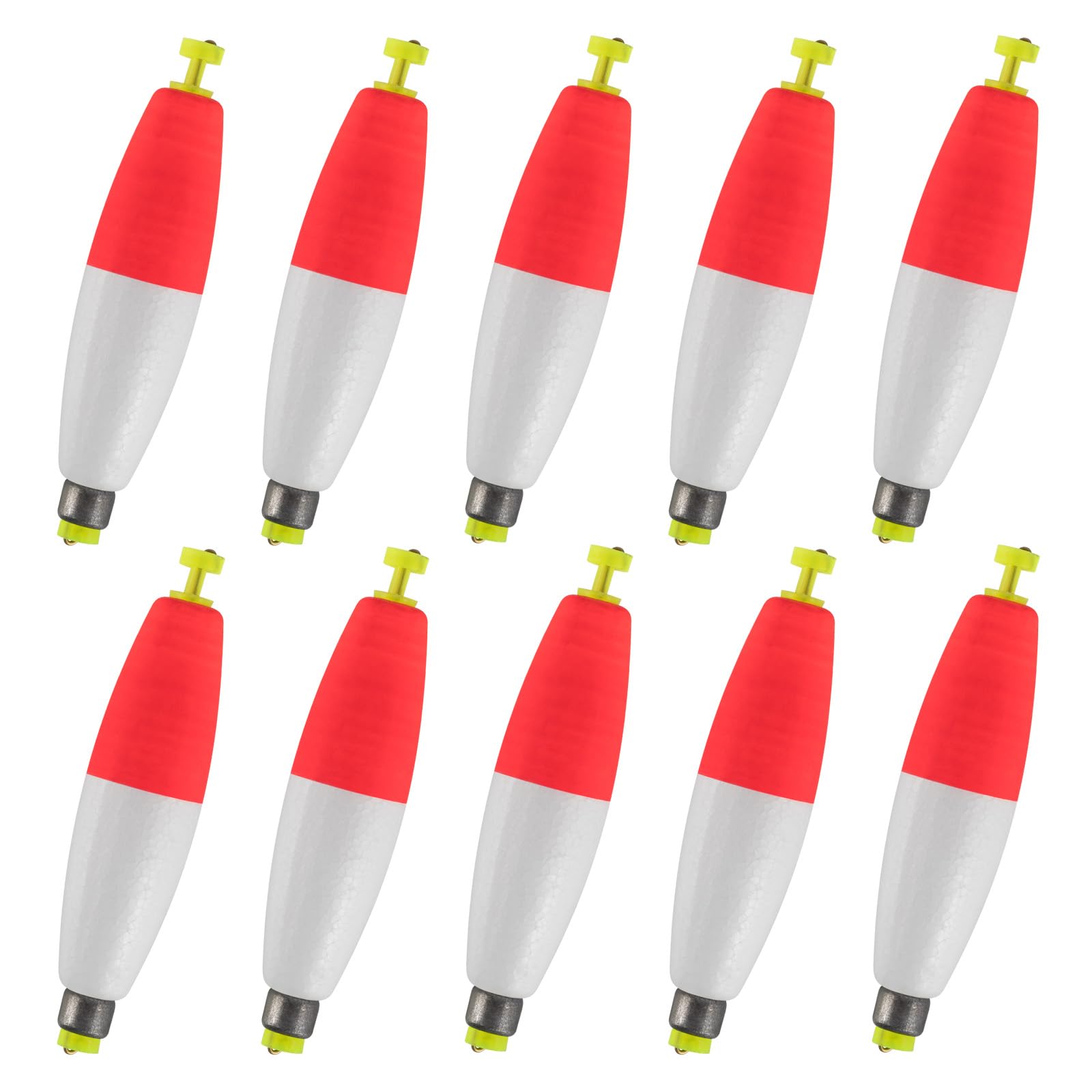 Photo 1 of Alwonder 10-Pack Fishing Bobbers Floats, Weighted Bobbers for Fishing Cigar EVA Foam Snap-on Floats Corks Floaters Buoys for Crappie Bass Panfish Bluegills Trout S Red&White