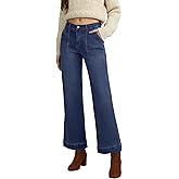 Metietila Women's Mid Waisted Cropped Jeans Wide Leg Denim Pants Flare Jeans with Pocket