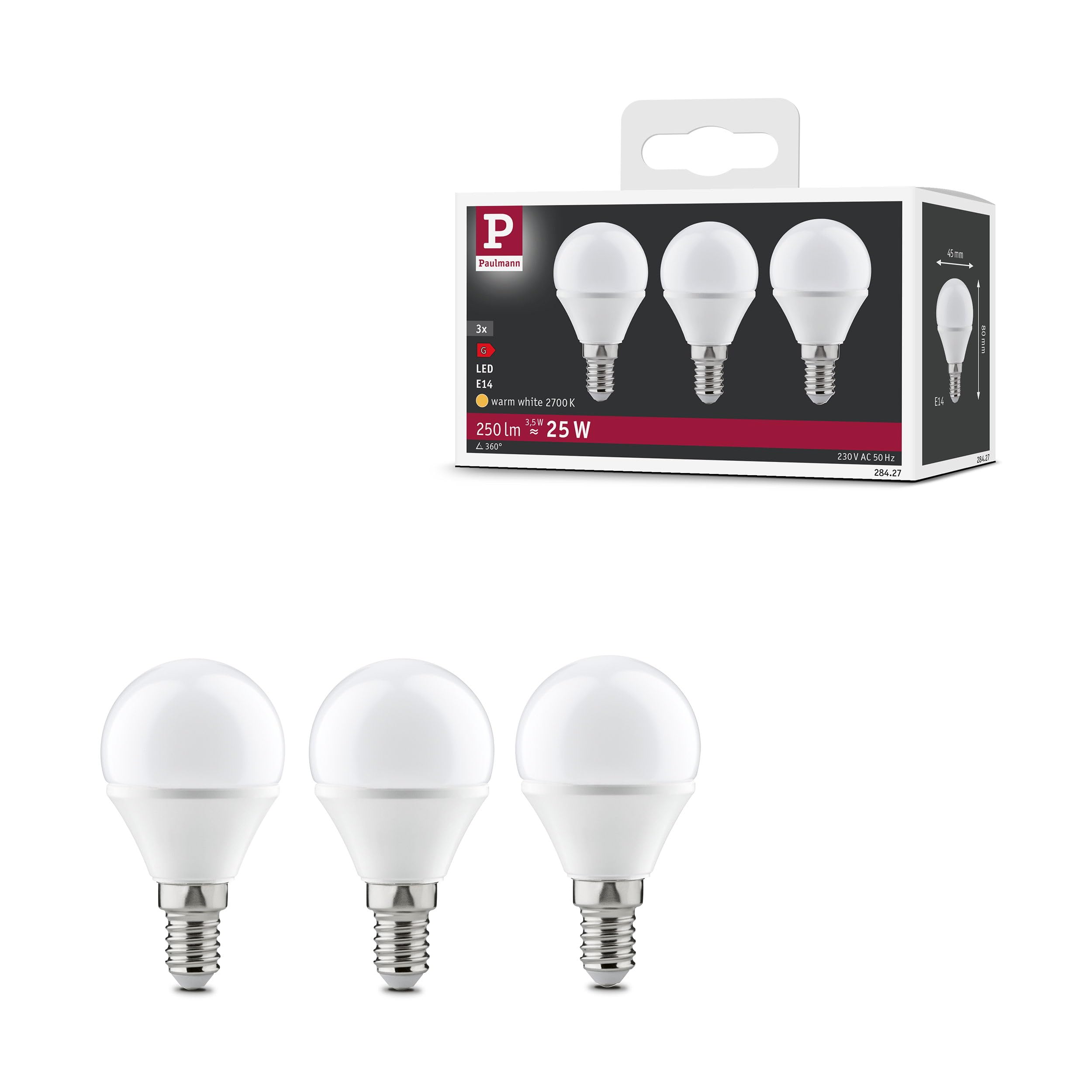 Paulmann 28427 LED 3-Unit Pack Drop 4W E14 230V 2700K, Opal