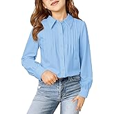 Haloumoning Girls Shirts Puff Long Sleeve Button Down Blouse Pleated School Uniform Dress Shirt Tops 5-14 Years