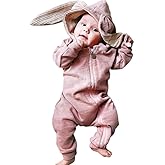 Simplee kids Animal Bunny Baby Easter Romper Long Ear Rabbit Hoodie Romper Jumpsuit with Zipper
