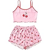 SweatyRocks Women's Summer Cute Printed Cami Top and Shorts Pajamas Set Sleepwear