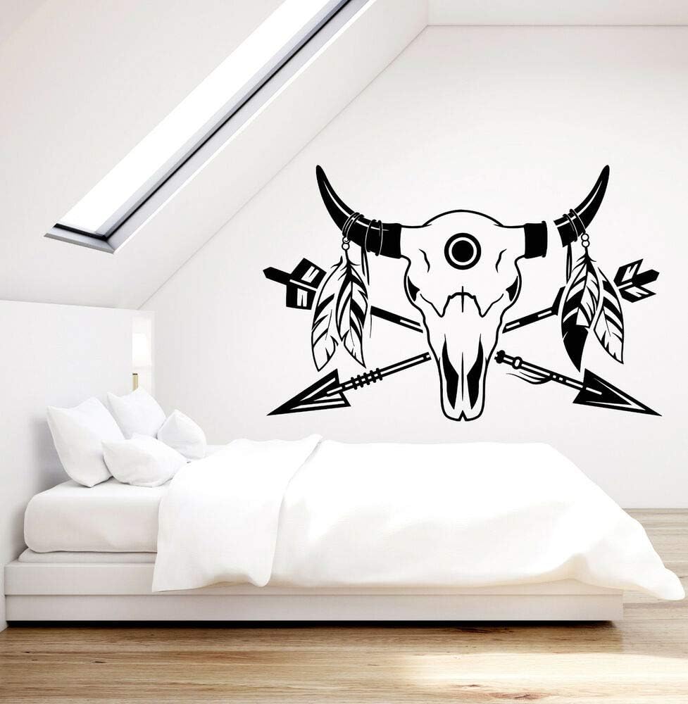 Vinyl Wall Decal Bull's Skull Ethnic Style Arrows Feathers Stickers