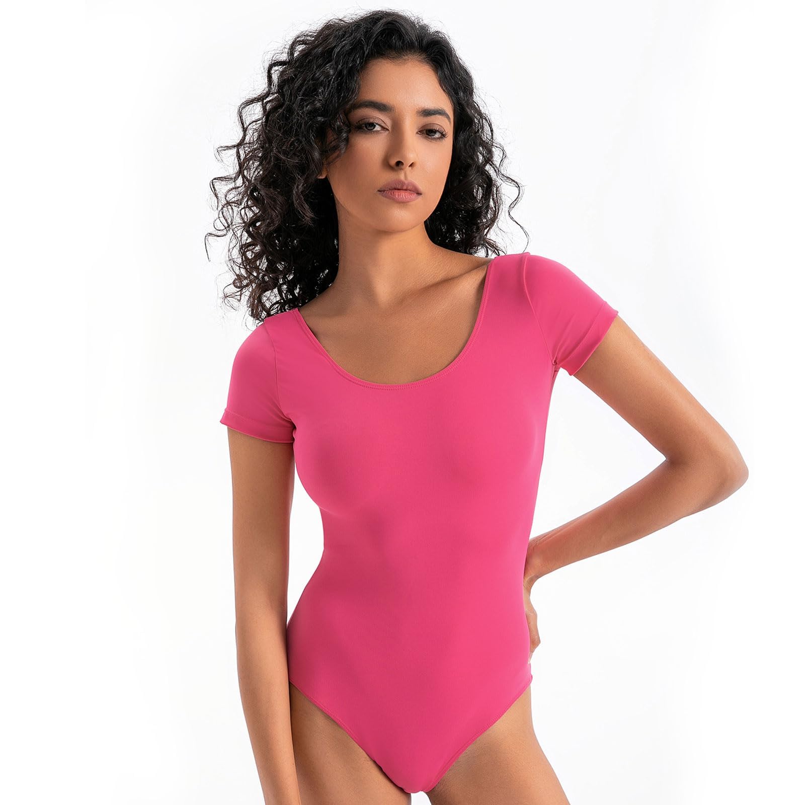 Photo 1 of Spoxiyue Women's Team Basic Short Sleeve Leotard for ballet Adult Gymnastics Bodysuit dance clothing (Hot Pink, S)