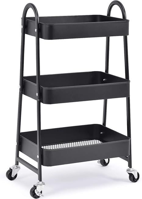 Amazon キングラック Kingrack キッチンワゴン 収納カート スチール バスケットトローリー 3段 収納ワゴン 幅47 奥行30 高さ78 5cm 持ち手付き キャスター付き オフィス収納 おしゃれ Wk1309 黑ブラック キッチンワゴン 収納カート オンライン通販