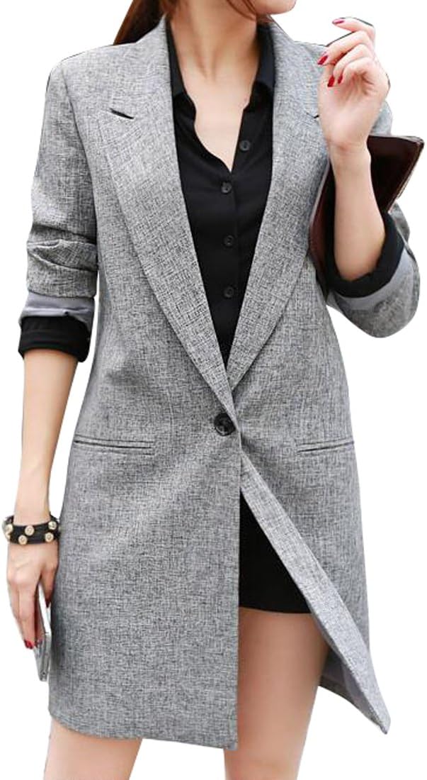 Jofemuho Womens Lapel Long Sleeve Casual Long Blazer Suit Jacket Outwear Coat