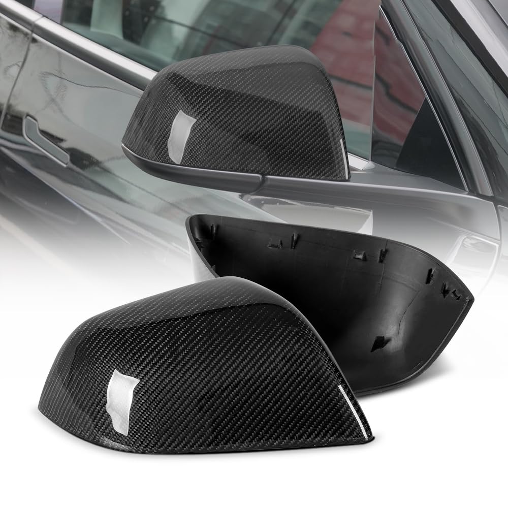 Photo 1 of KARTONMOTOR Real Carbon Fiber Mirror Cover Cap Trim Compatible with Tesla Model Y 2020-2024 Side Rearview Mirror Cover Replacement Tesla Model Y Accessories